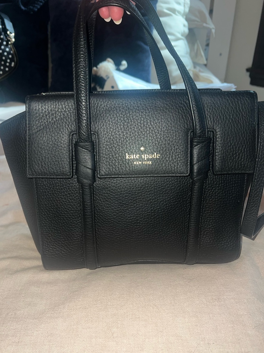 kate spade Black Pebbled Leather Satchel with Top Handles